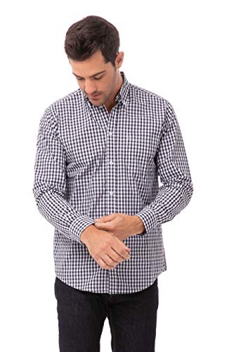 Chef Works Men's Gingham Dress Shirt, Dark Navy Wht Check, XX-Large - Image 3