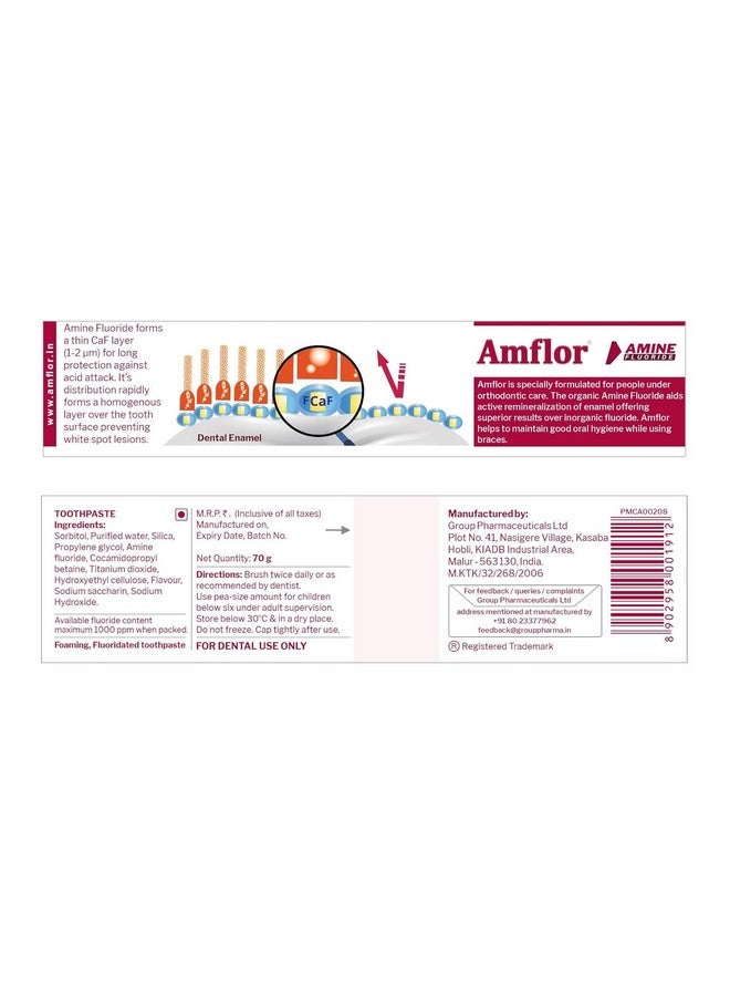 Amflor Toothpaste for Braces | Prevents Cavities & White Spot Lesions | Organic Amine Fluoride for Enamel Remineralization| Mint Flavour Orthodontic Toothpaste | Pack of 6 (70 g per pack) - Image 4