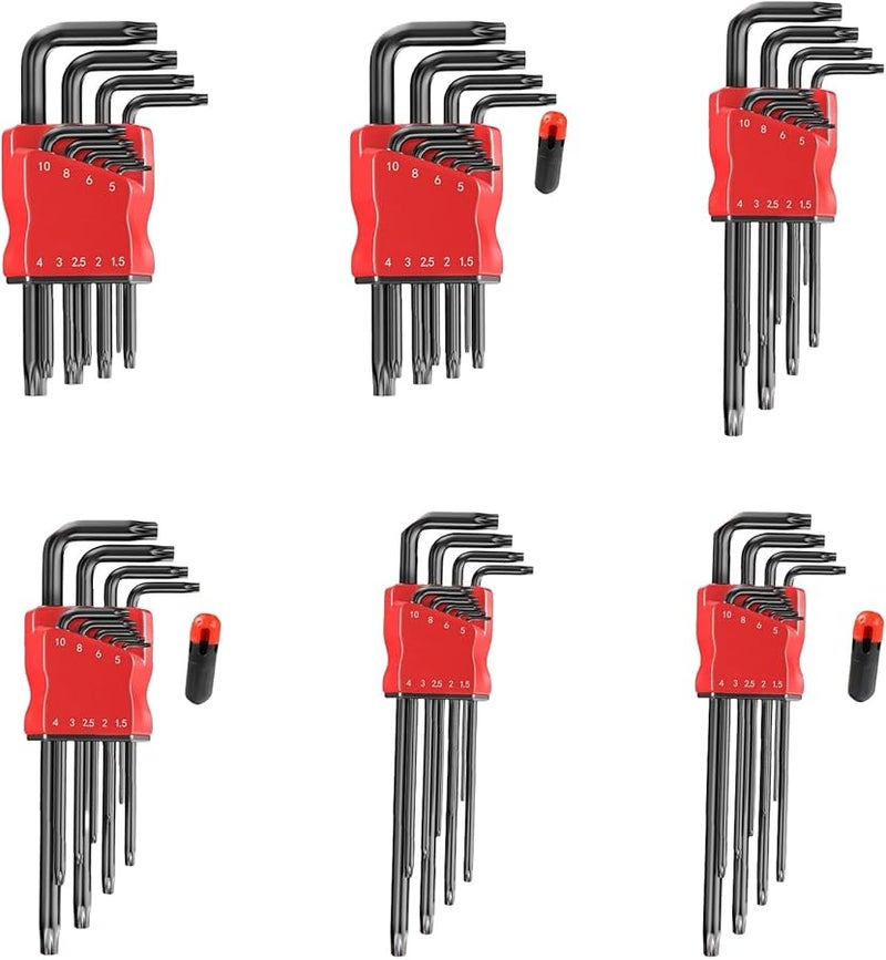 مجموعة مفكات برأس نجمي 9 قطع بحواف مصقولة ومفتاح سداسي أسود متخصص - Image 4