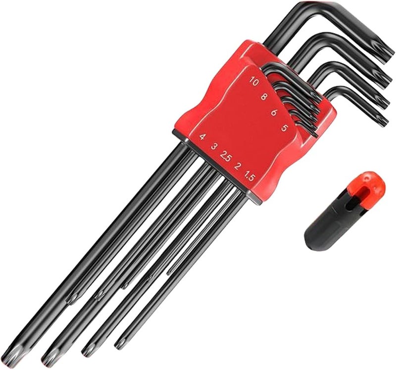 مجموعة مفكات برأس نجمي 9 قطع بحواف مصقولة ومفتاح سداسي أسود متخصص - Image 2