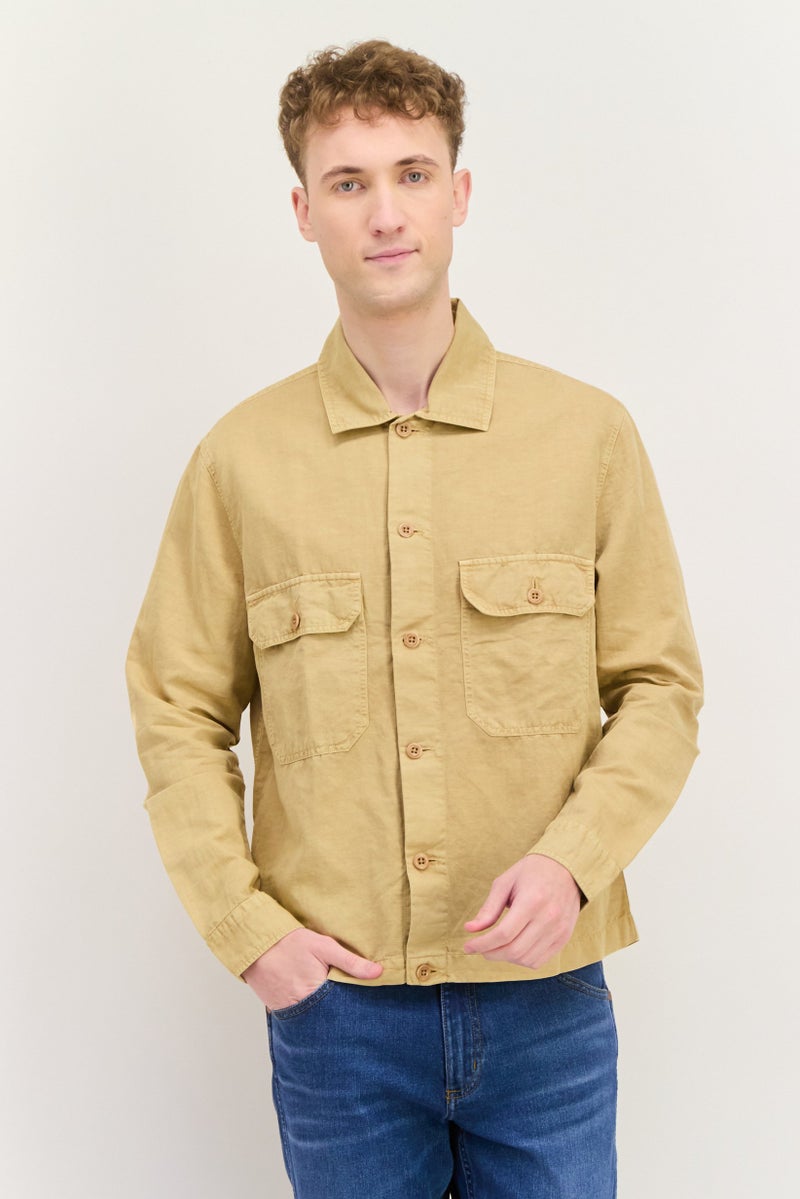 GANT Men Regular Fit Solid Long Sleeves Casual Shirt, Hazelwood Beige - Image 1