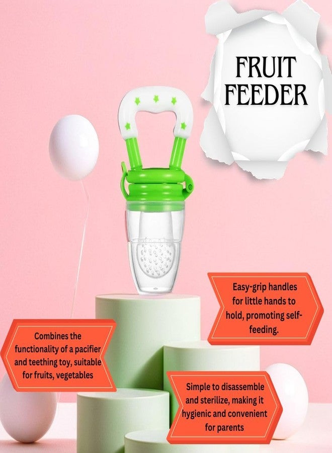 ROFORUF Silicone Fruit and Food Baby Feeder/Squeezer/Pacifier/Nibbler Feeder for Fruit and Veggie with Easy Grip Handle, Pacifier Feeder for New Born Baby 3-12 Months (Pack of 3) (Pink,Blue & Green) - Image 3