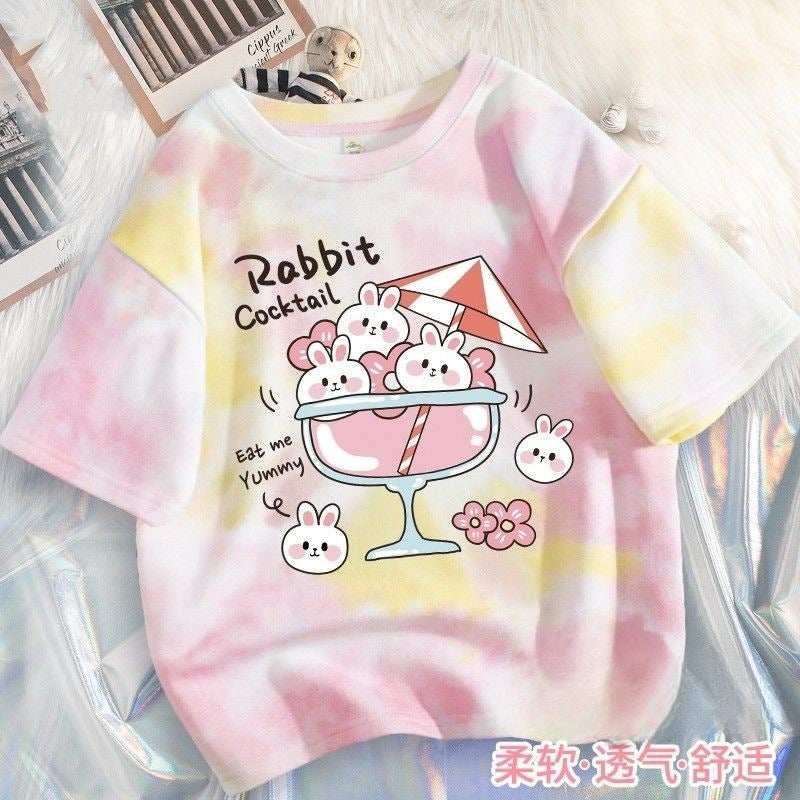 Girls' Short-Sleeved T-Shirt, Kidsren'S 2026 New Summer Fashion, Stylish Tie-Dye Popular Ice Silk T-Shirt For Older Kids - Image 2