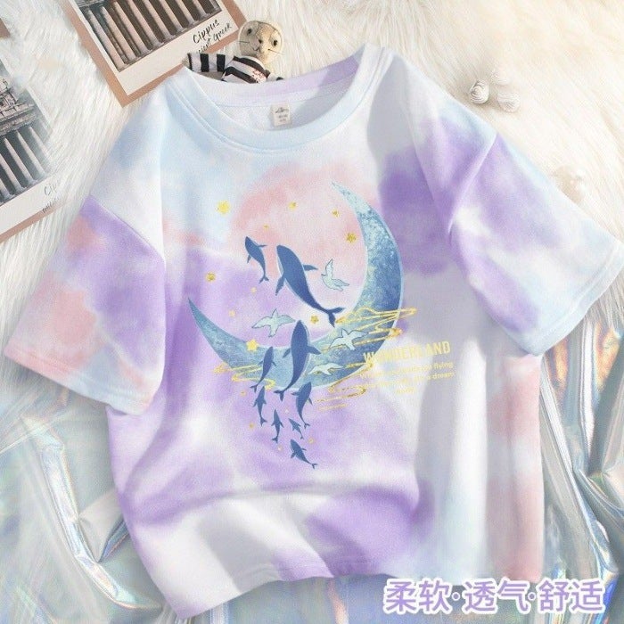 Girls' Short-Sleeved T-Shirt, Kidsren'S 2026 New Summer Fashion, Stylish Tie-Dye Popular Ice Silk T-Shirt For Older Kids - Image 4