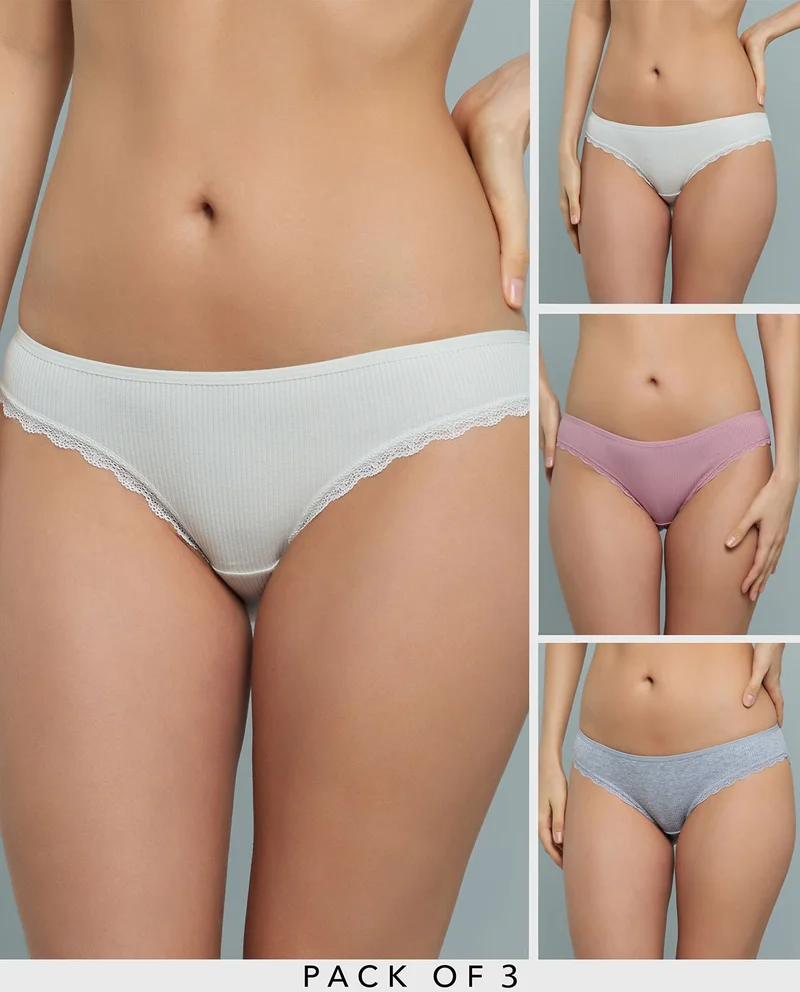 أر أند بي 3 Pack Ribbed Bikini Briefs