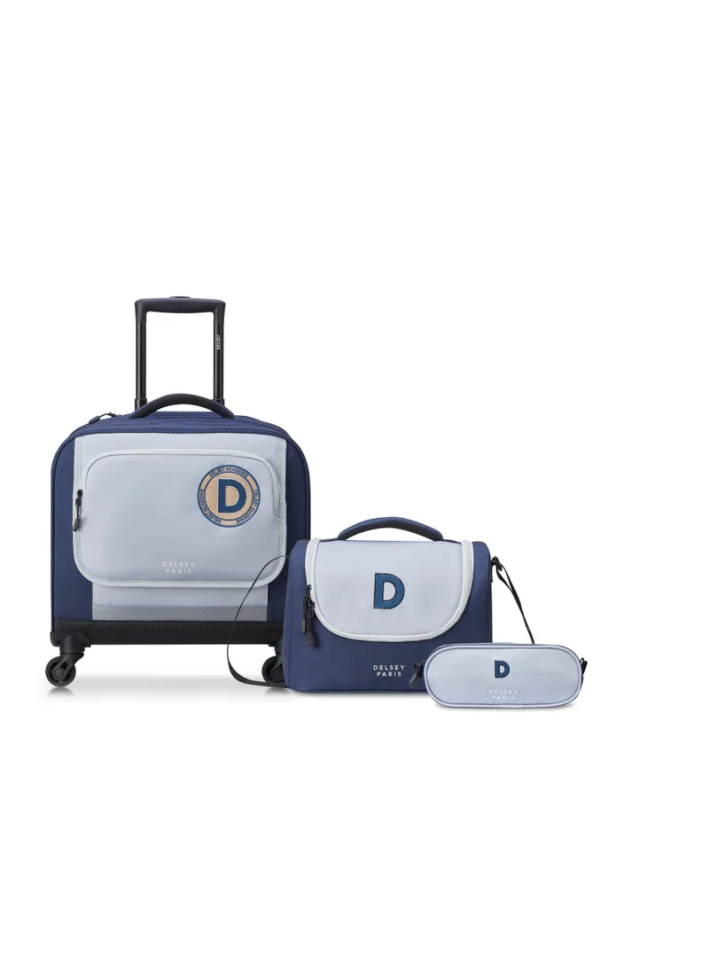 DELSEY Paris BTS Collection 2024 3-Piece Set Wheel School Bag + Lunch Bag + Pencil Case Light Grey