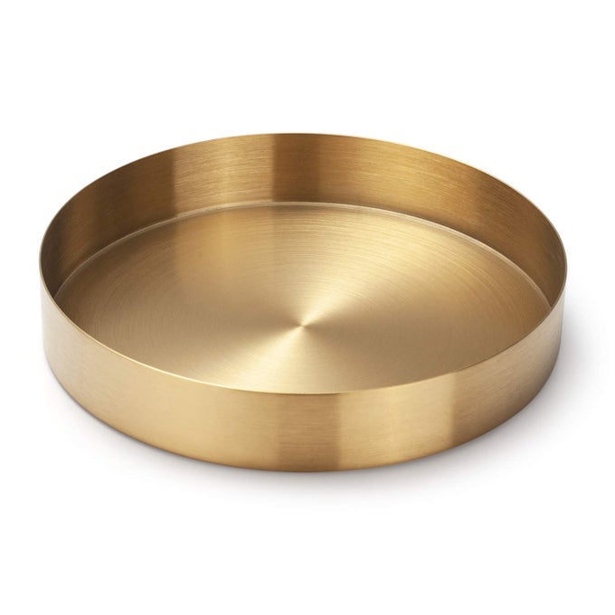 ROUND GOLD TRAY STAINLESS STEEL JEWELRY MAKE UP CANDLE PLATE DECORATIVE TRAY 7 INCHES