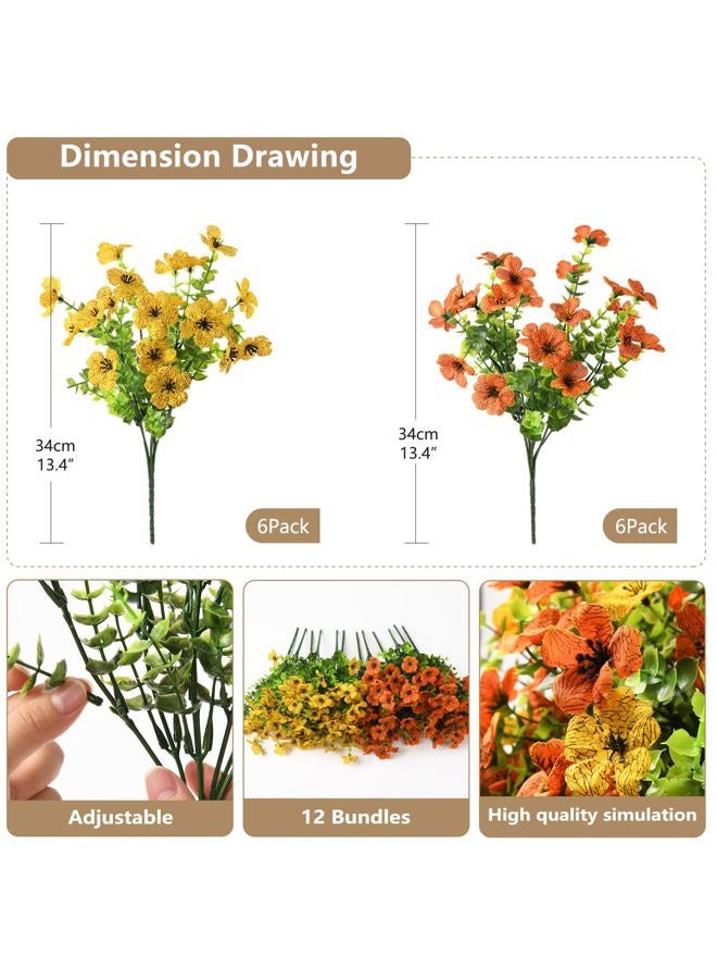 ZFProcess Artificial Faux Plants Flowers Outdoors Spring Decoration, 12 Bundles Faux Silk Colorful Daisy Flowers Look Real UV Resistant No Fade for Garden Porch Window Box Pot Planters Decor(Orange Yellow) - Image 3