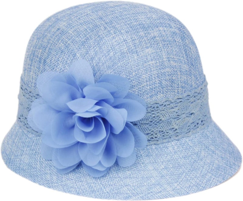 Women's Gatsby Linen Cloche Hat with Lace Band and Flower
