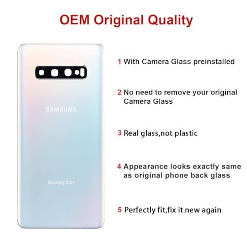 Perzework Rear Back Glass Replacement for Samsung Galaxy S10+ Plus 6.4 inches with Reparing Toolkit and Pre-Installed Adhesive (Prism White) - Image 2