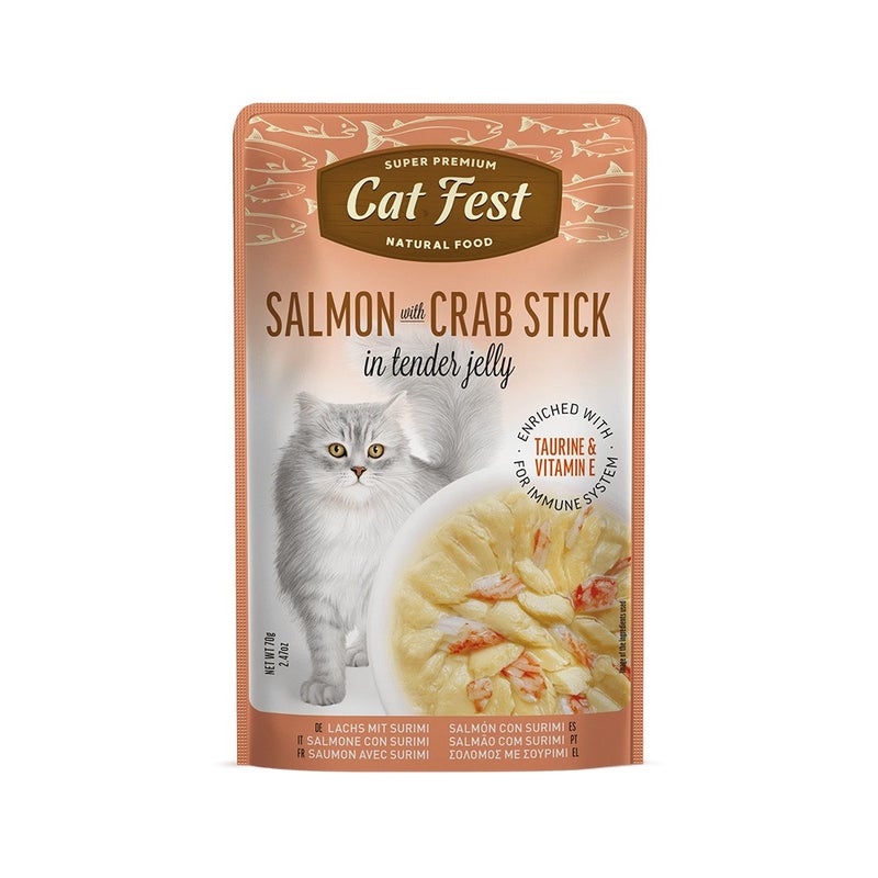 كات فيست Cat Fest Salmon with Crabstick in Tender Jelly Cat Food Pouch - 70 g