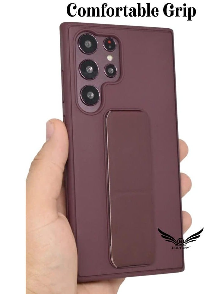ELTRAZONE Samsung Galaxy S23 Ultra 5G Case – Maroon Shockproof Cover with Finger Grip Stand Holder, Fully Covered and Anti-Slip - Image 3