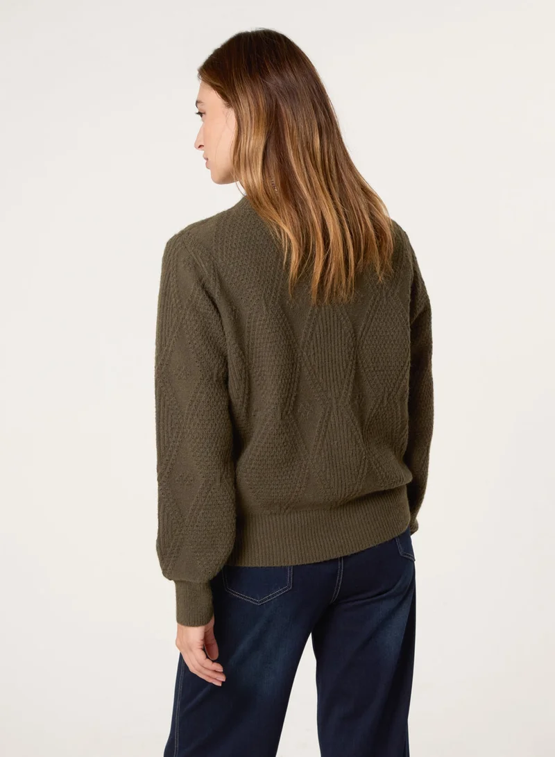 Blue Vanilla Argyle Texture Knit Jumper