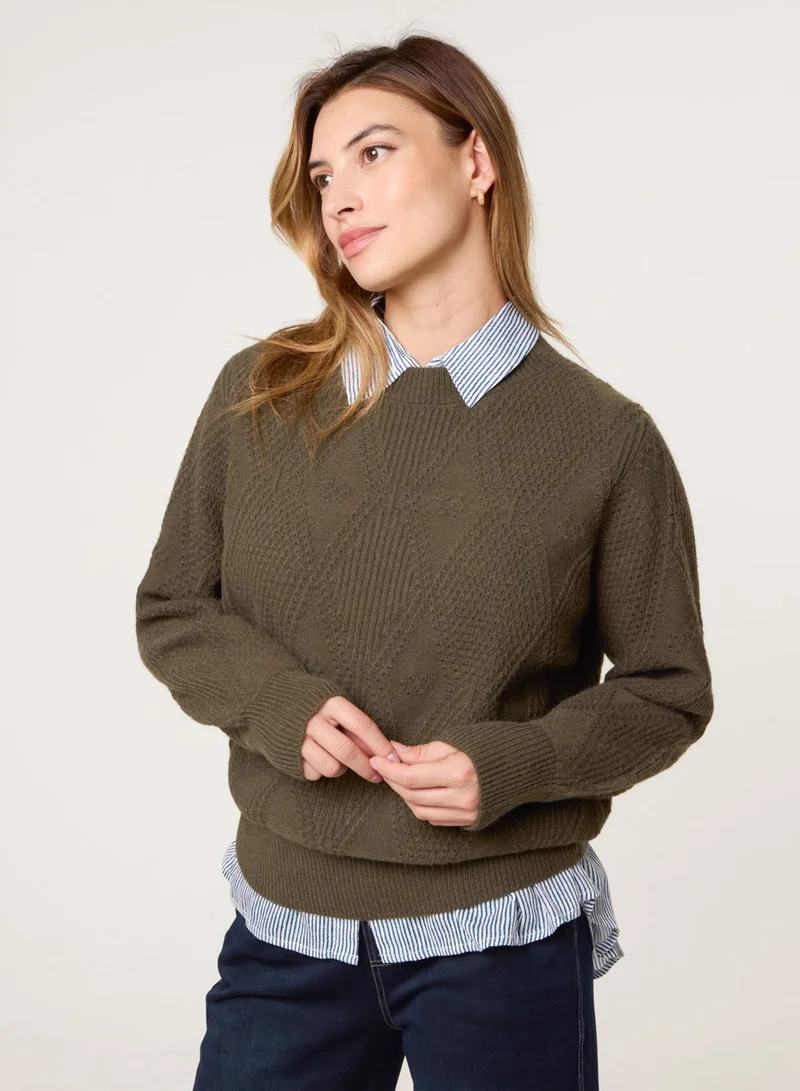 Blue Vanilla Argyle Texture Knit Jumper