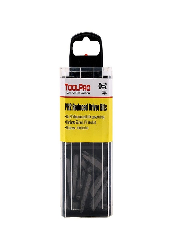 ToolPro Phillips Head Bits - 50 Pieces in Interlocking Storage Box for Quick Dispensing, Professional Drywall & Construction Driver Bit Set (#2R Reduced Phillips) - Image 1
