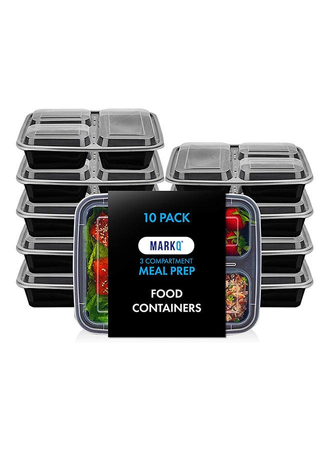 MARKQ Pack Of 10 Reusable Lunch Box 3 Compartment Plastic Food Storage ...