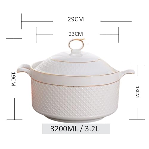 LAAMMIAM White Soup Tureen with Gold Design,Double Handle Soup Serving Bowl with Lid and Ladle Bone China Tableware,3.2L - Image 5