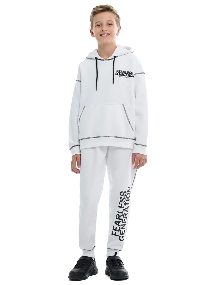 victor and jane Boys Relaxed Fit Off-White Hoodie &amp; Joggers Set |