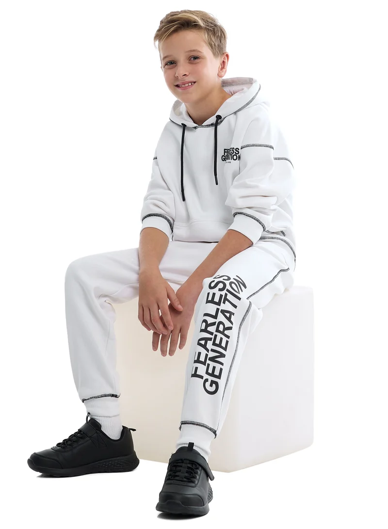 victor and jane Boys Relaxed Fit Off-White Hoodie &amp; Joggers Set |