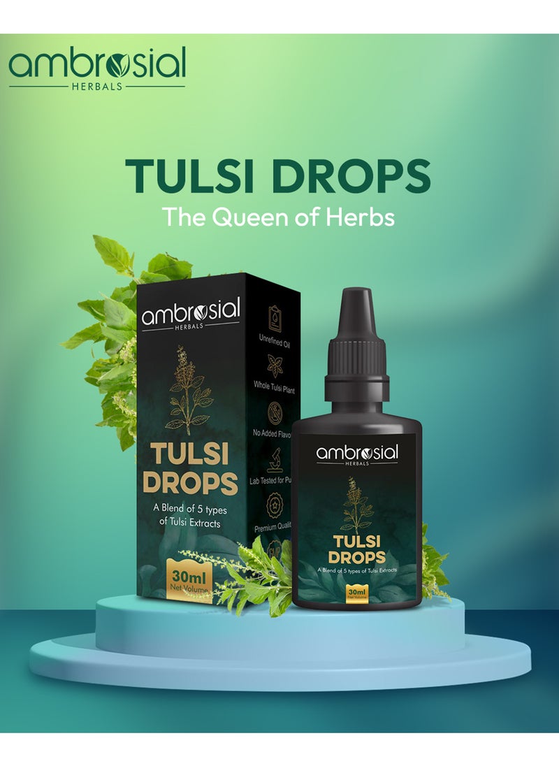 ambrosial Tulsi Drops Concentrated Extract of 5 Rare Tulsi High strength ark drops 100% Natural Immunity Booster Relieves Cough & Cold30 ml  - Image 4