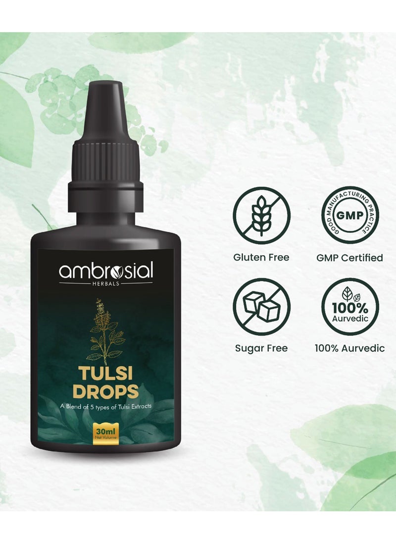 ambrosial Tulsi Drops Concentrated Extract of 5 Rare Tulsi High strength ark drops 100% Natural Immunity Booster Relieves Cough & Cold30 ml  - Image 3