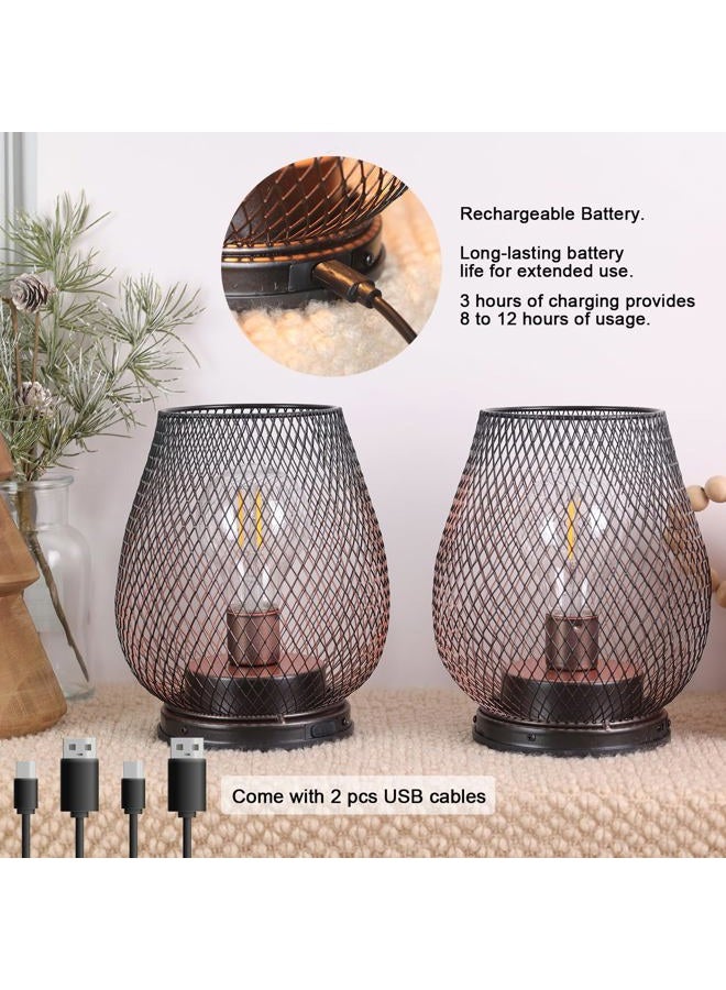 NEEDOMO 2 Pack Rechargeable Lamp Outdoor Table Lantern, Cordless Table Lantern with Timer Mode, Vintage Decorative Lights Cordless Lamp Indoor Outdoor Patio Bedroom Living Room with LED Bulb - Image 2