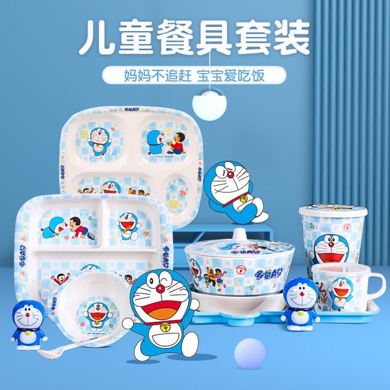 Doraemon baby tableware spoon dish set complementary food bowl spoon set Melamine ear bowl children bowl plate - Image 1