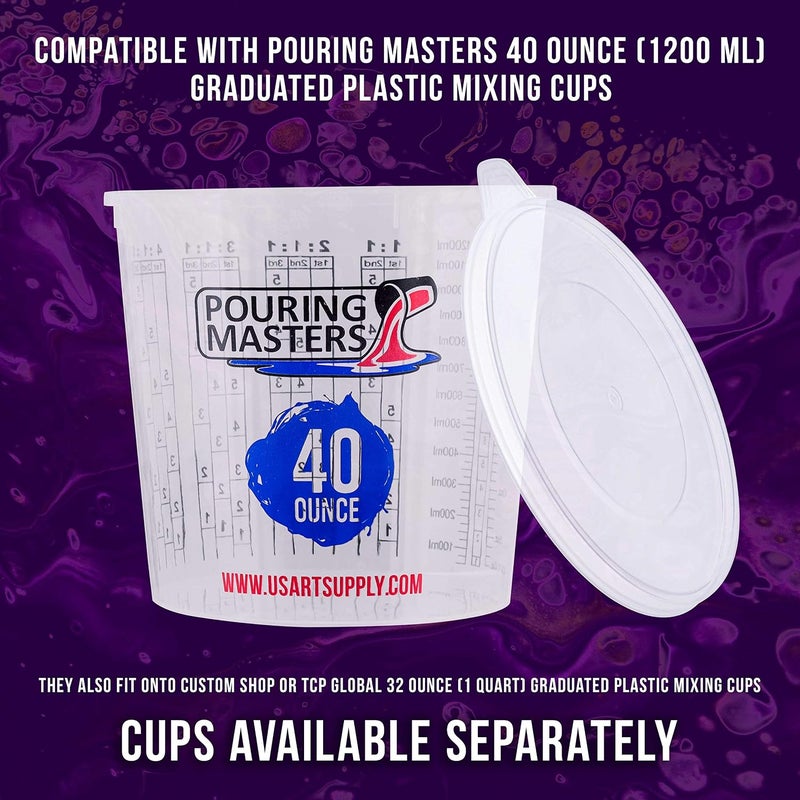 Pouring Masters علبة أغطية أكواب الخلط فقط من بورش ماسترز (12 غطاء) تناسب أكواب القياس البلاستيكية المتدرجة من بورش ماسترز سعة 40 أونصة (1200 مل) - غطاء ختم التخزين، غطاء، قلنسوة - لمنع الانسكابات، طلاء السيارات، الراتنج، إيبوكسي الفن - Image 4