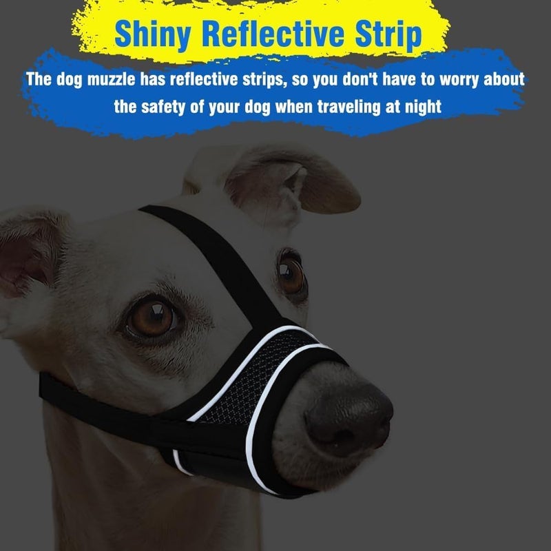 كمامة كلاب قابلة للتنفس، كمامة شبكية قابلة للشرب، مضادة للسقوط، قابلة للتعديل، حزام عاكس لسلامة الليل، سوداء، مقاس م، 2 قطع - Image 2