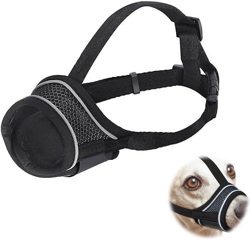 كمامة كلاب قابلة للتنفس، كمامة شبكية قابلة للشرب، مضادة للسقوط، قابلة للتعديل، حزام عاكس لسلامة الليل، سوداء، مقاس م، 2 قطع - Image 1