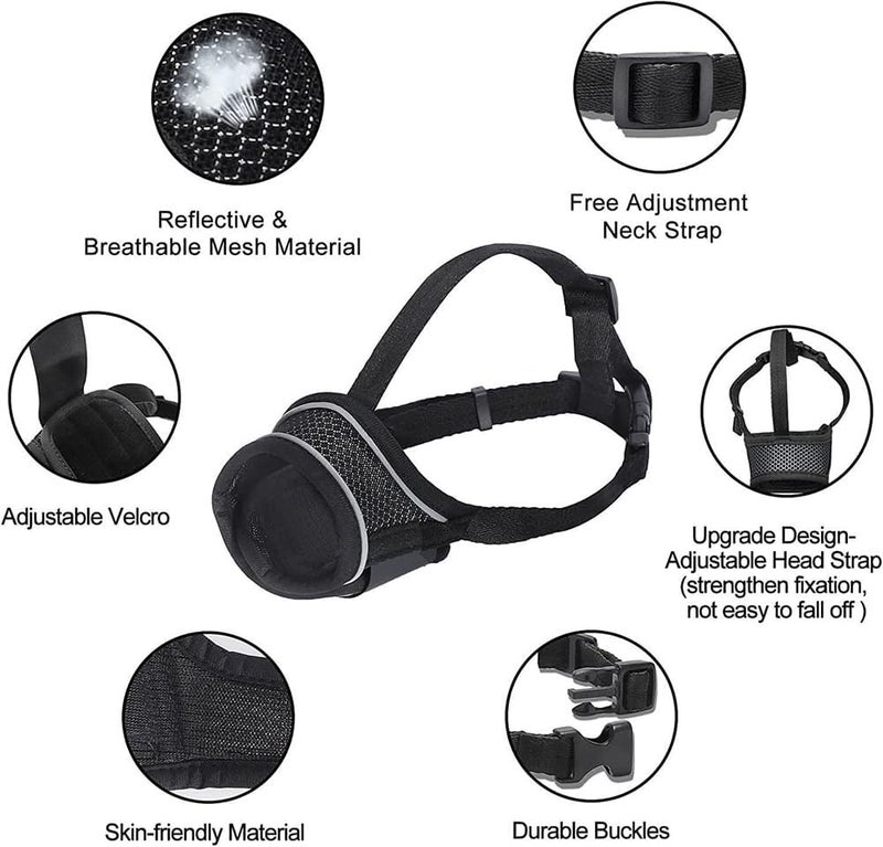 كمامة كلاب قابلة للتنفس، كمامة شبكية قابلة للشرب، مضادة للسقوط، قابلة للتعديل، حزام عاكس لسلامة الليل، سوداء، مقاس م، 2 قطع - Image 3