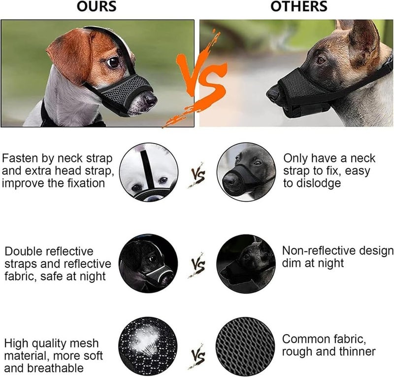 كمامة كلاب قابلة للتنفس، كمامة شبكية قابلة للشرب، مضادة للسقوط، قابلة للتعديل، حزام عاكس لسلامة الليل، سوداء، مقاس م، 2 قطع - Image 5