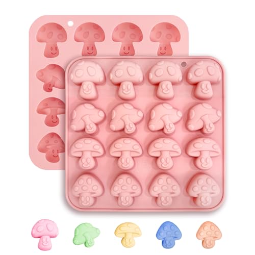 EQUNROY 2PCS Mushroom Silicone Mold - 16 Cavity 3D Cute Mushroom Gummy Molds for Chocolate Candy Soap Resin - Fondant Gummy Cookie Candle DIY Crafts - Image 1
