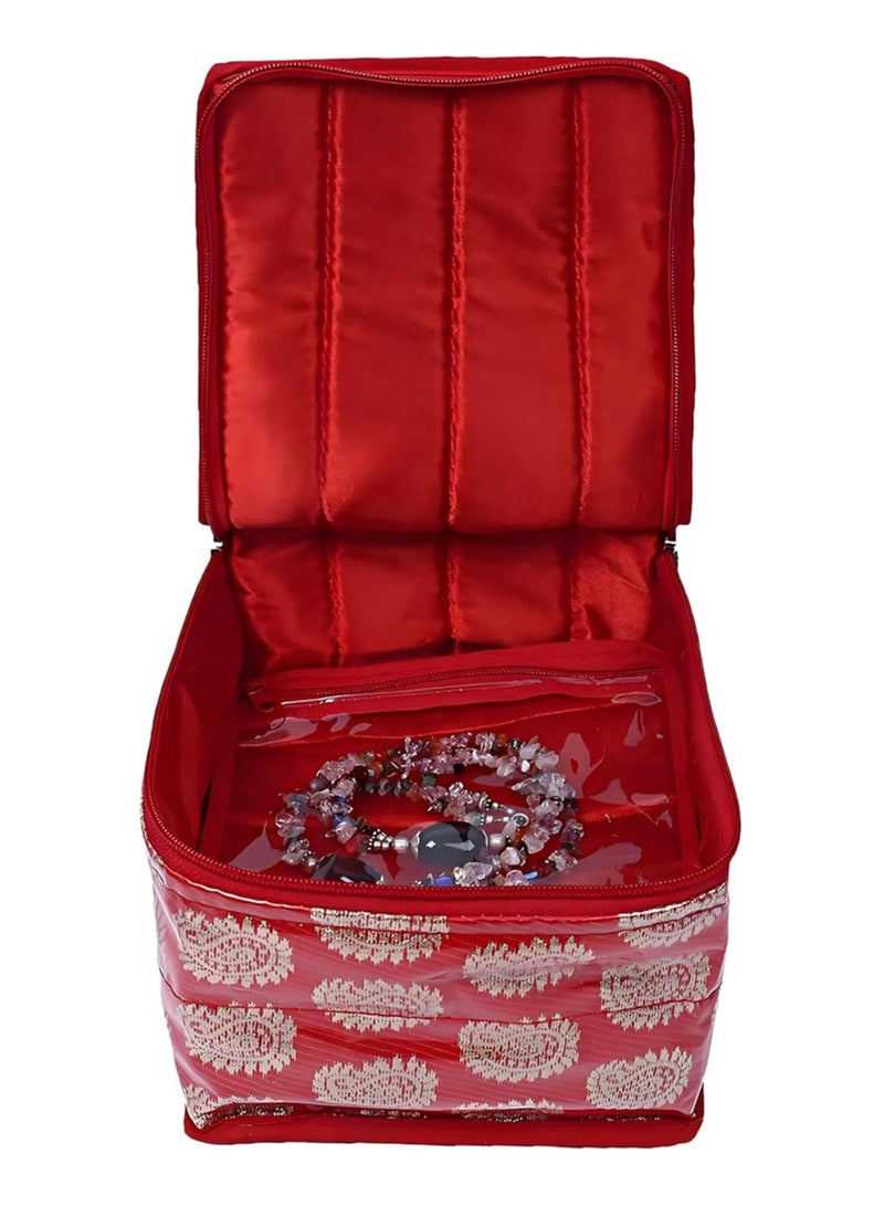 Kuber Industries KUBER INDUSTRIES Brocade Jewellery Box/Organizer with 10 Pouch Red, Standard  - Image 1