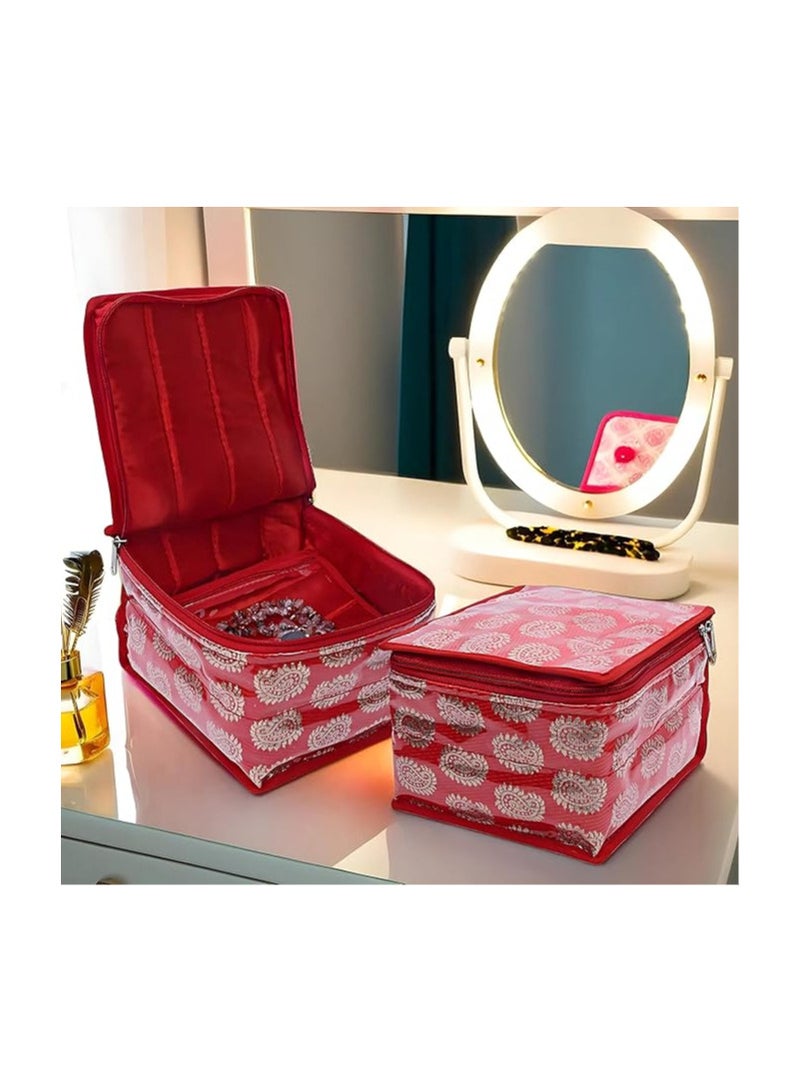 Kuber Industries KUBER INDUSTRIES Brocade Jewellery Box/Organizer with 10 Pouch Red, Standard  - Image 2