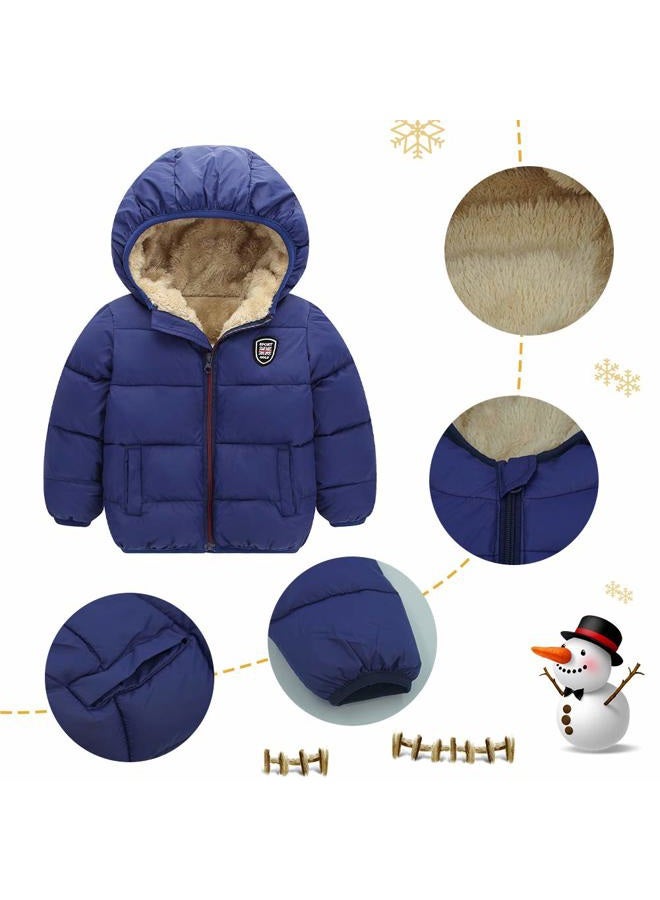 Happy Cherry Boys Girls Winter Thick Jacket Warm Fleece Fur Lining Zipper Hooded Windproof Coat Outwear for 1-7 Years, Blue, 9-18 Months - Image 4