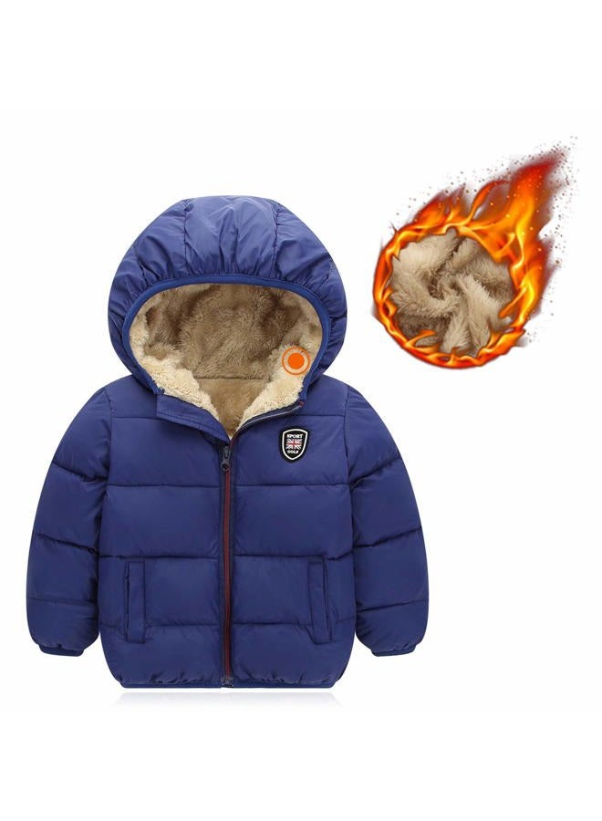 Happy Cherry Boys Girls Winter Thick Jacket Warm Fleece Fur Lining Zipper Hooded Windproof Coat Outwear for 1-7 Years, Blue, 9-18 Months - Image 3