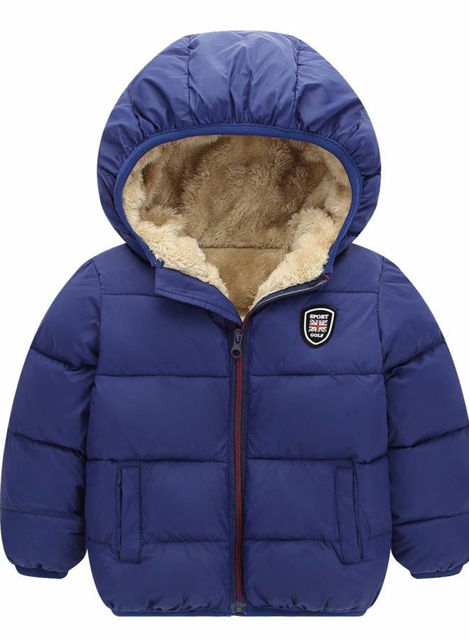 Happy Cherry Boys Girls Winter Thick Jacket Warm Fleece Fur Lining Zipper Hooded Windproof Coat Outwear for 1-7 Years, Blue, 9-18 Months - Image 1