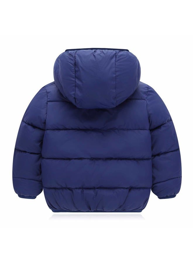 Happy Cherry Boys Girls Winter Thick Jacket Warm Fleece Fur Lining Zipper Hooded Windproof Coat Outwear for 1-7 Years, Blue, 9-18 Months - Image 2