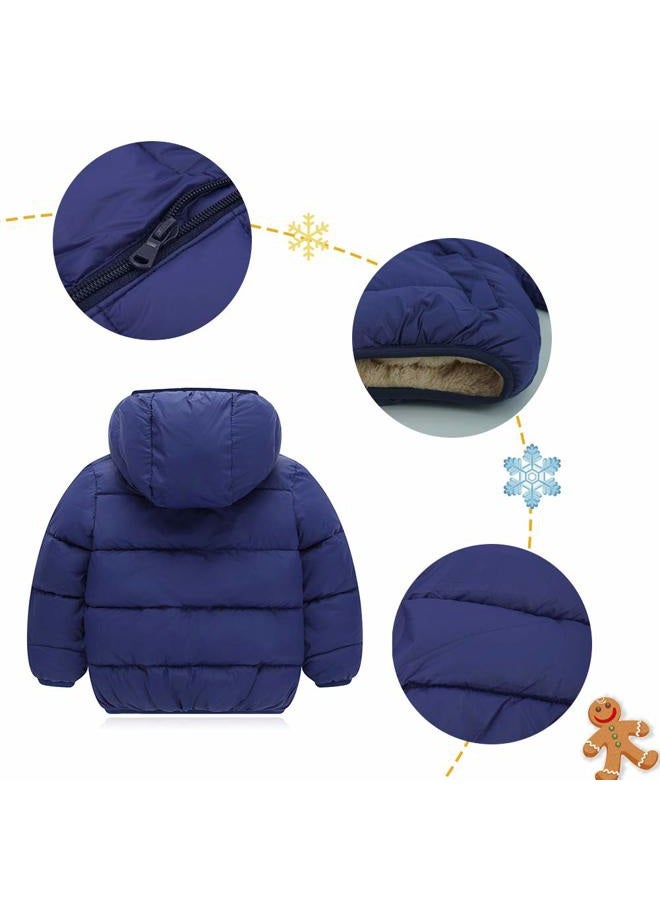 Happy Cherry Boys Girls Winter Thick Jacket Warm Fleece Fur Lining Zipper Hooded Windproof Coat Outwear for 1-7 Years, Blue, 9-18 Months - Image 5