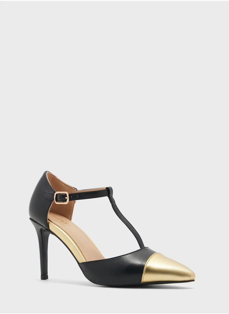 خزانة Metallic Toecap Ankle Strap Pointed Pump