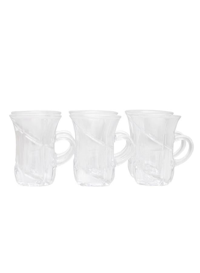 Alsaif Max Glass Tea Cups Set With Handle 6 Pieces Transparent - Image 2
