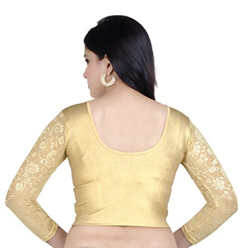 Chandrakala Readymade Blouses for Women Sarees,Stretchable Gold,Small (B101GOL2) - Image 3