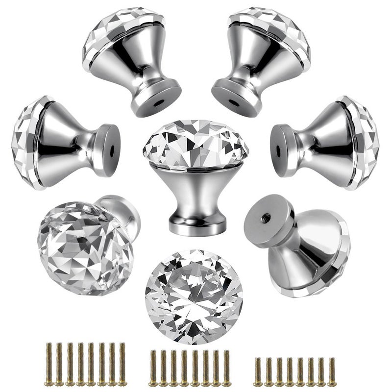 Roybens 30mm Kitchen Cabinet Knobs Drawer Pull Handle Hardware Crystal Clear Glass Round Diamond Shape Dresser Closet Bifold Door Bathroom Cupboard Desk Nightstand Bookcase Furniture Drawer Knob Set 8PCS - Image 2