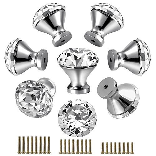 Roybens 30mm Kitchen Cabinet Knobs Drawer Pull Handle Hardware Crystal Clear Glass Round Diamond Shape Dresser Closet Bifold Door Bathroom Cupboard Desk Nightstand Bookcase Furniture Drawer Knob Set 8PCS - Image 1