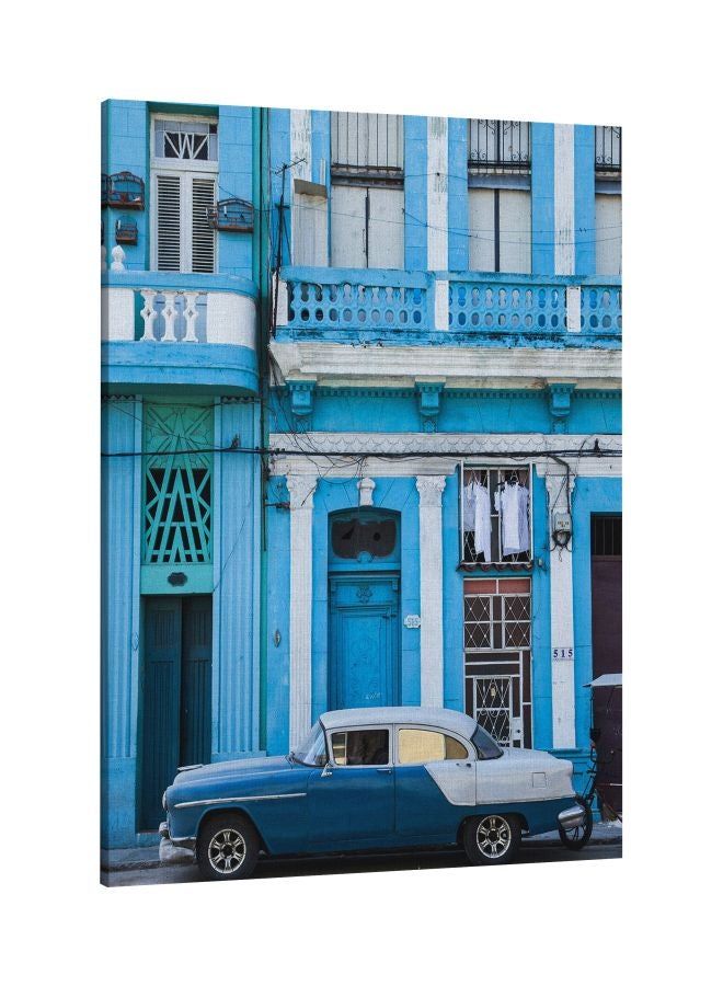 RKN Old Car Printed Framed Canvas Wall Art Blue/White 60x80centimeter - Image 1