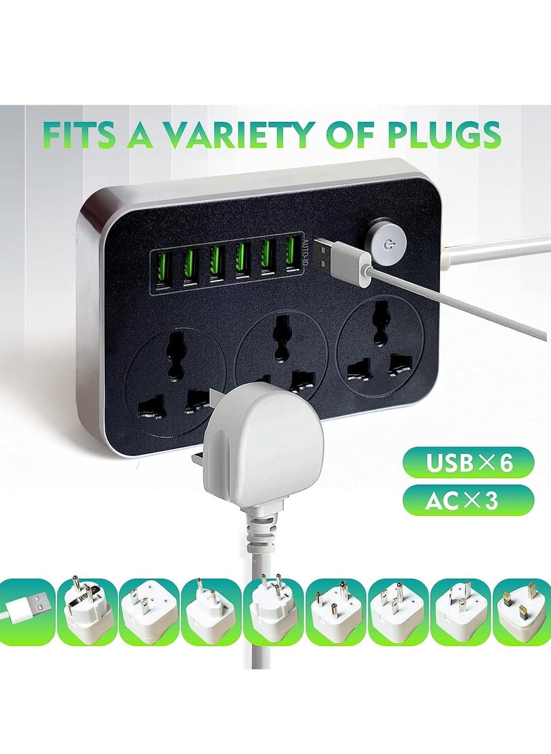 BGM Power Strips Extension Cord 3 Outlets, Power Socket with 6 USB Ports Universal Charging Socket with 2M Bold Extension Cord  - Image 5