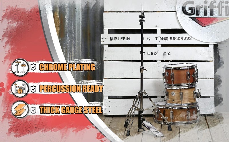 Griffin Hi-Hat Stand (ChromeElite Edition) – Drum Hardware with Pull Chain Pedal, Adjustable HiHat Mount & Double Braced Legs for Drummers - Image 4