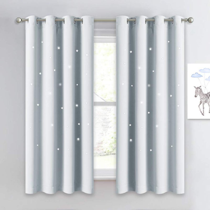 NICETOWN Room Darkening Curtain Panel  Kids Curtains Drape with Twinkle Hollow Star Laser Cut Out Design Window Treatment for NurseryKids Bedroom 1 Panel52W x 63L Greyish White
