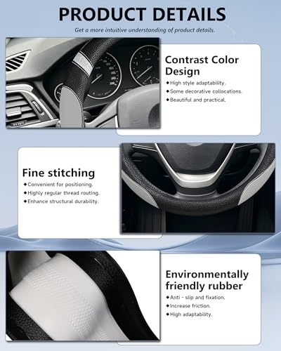 Cxtiy Steering Wheel Cover for Men Women Leather Universal Steering Wheel Covers for Car 15inch (Gray) - Image 5